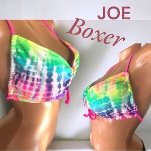 Joe Boxer Swimwear l Multicolor Tie-Dye Bikini Top l Cinched sides l L l EUC